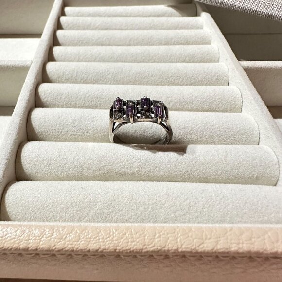Vintage Amethyst & Marcasite 925 Sterling Silver Ring Size 7 Art Deco - Picture 9 of 11